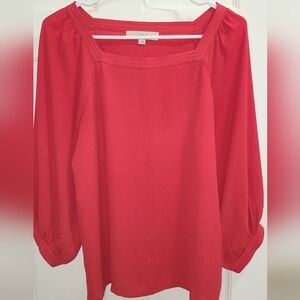 LOFT Red Square-Neck Top